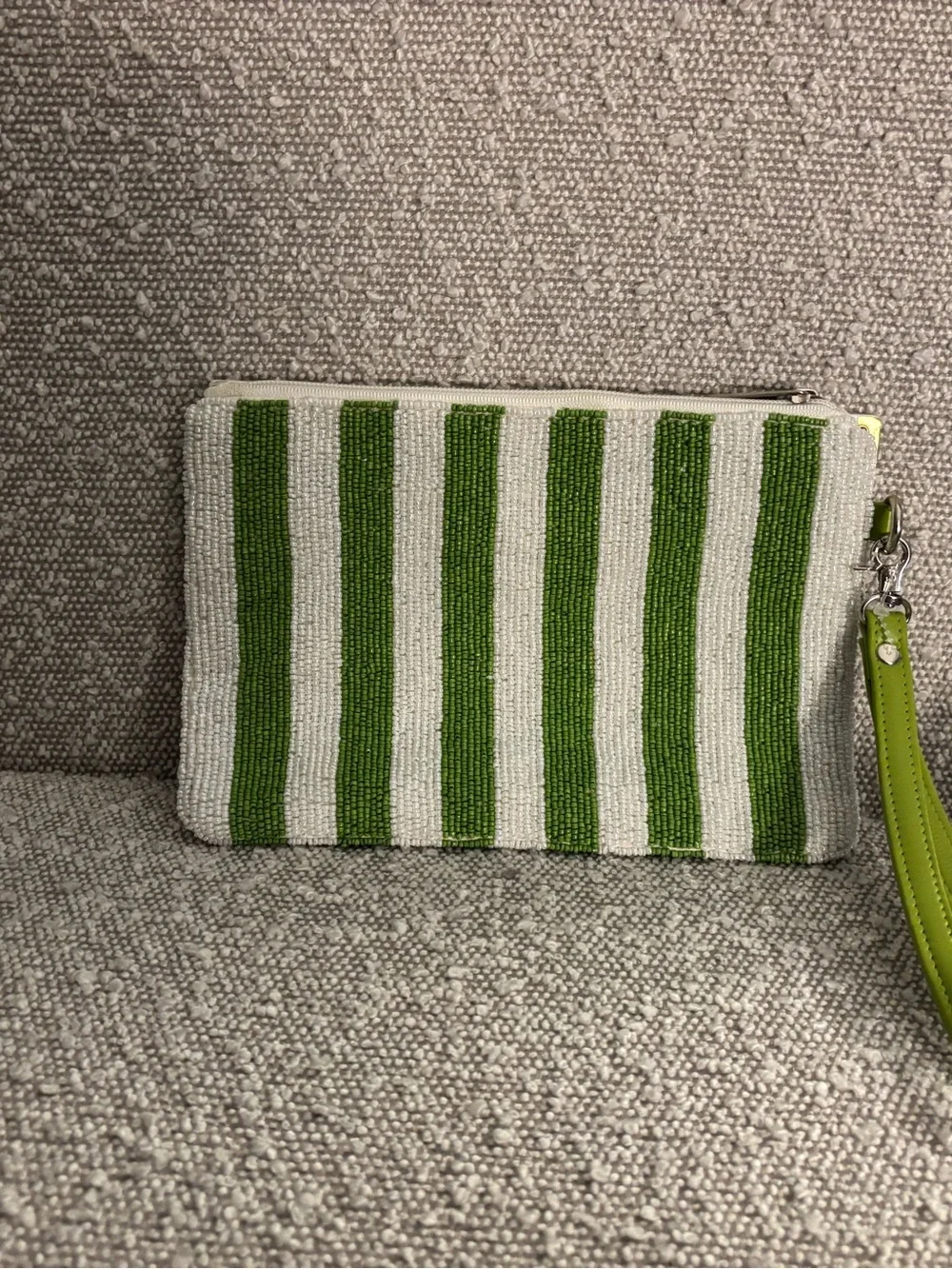 House of Harlow 1960 Green and White Striped Beaded Wristlet